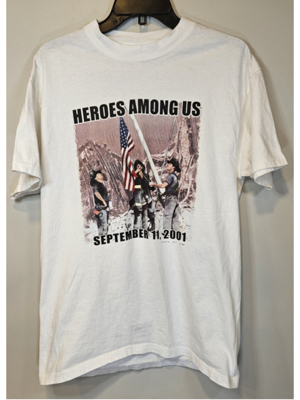 Vintage 2001 9/11 Heroes Among Us T Shirt Hanes Beefy-T Firefighter Medium